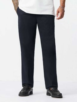 The Souled Store - Blue Cotton/Elastane Straight Fit Solid Straight Leg Trouser