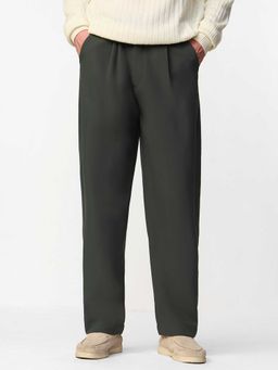 The Souled Store - Olive Polyester Blend Relaxed Fit Solid Straight Leg Trouser