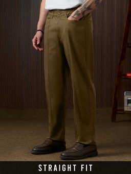 The Souled Store - Brown Cotton/Elastane Straight Fit Solid Straight Leg Trouser