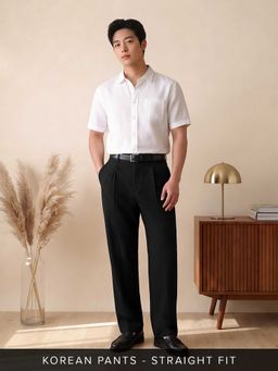 The Souled Store - Charcoal Polyester Blend Straight Fit Solid Straight Leg Trouser