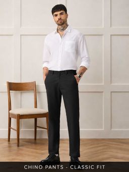 The Souled Store - Black Cotton/Elastane Regular Fit Solid Straight Leg Trouser