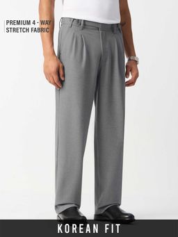 The Souled Store - Grey Polyviscose Straight Fit Solid Straight Leg Trouser