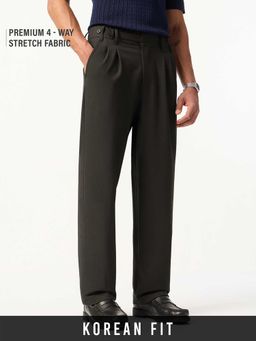 The Souled Store - Olive Polyester Blend Straight Fit Solid Straight Leg Trouser
