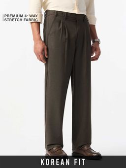 The Souled Store - Brown Polyviscose Straight Fit Stripes Straight Leg Trouser