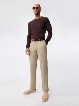 The Souled Store - Beige Polyester Blend Straight Fit Solid Straight Leg Trouser