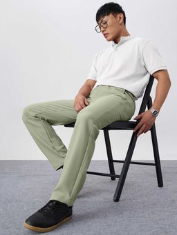The Souled Store - Green Polyester Blend Regular Fit Solid Straight Leg Trouser
