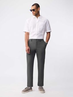 The Souled Store - Charcoal Polyviscose Straight Fit Solid Straight Leg Trouser