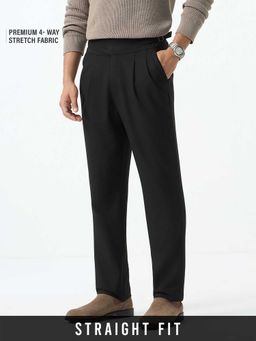 The Souled Store - Black Polyester Blend Straight Fit Solid Straight Leg Trouser