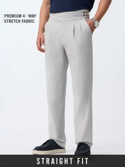 The Souled Store - Grey Polyviscose Straight Fit Solid Straight Leg Trouser