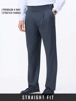 The Souled Store - Blue Polyester Blend Straight Fit Solid Straight Leg Trouser