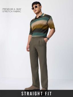 The Souled Store - Olive Polyester Blend Straight Fit Solid Straight Leg Trouser