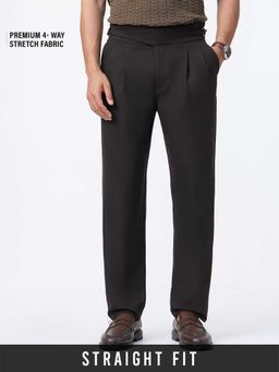 The Souled Store - Brown Polyviscose Straight Fit Solid Straight Leg Trouser