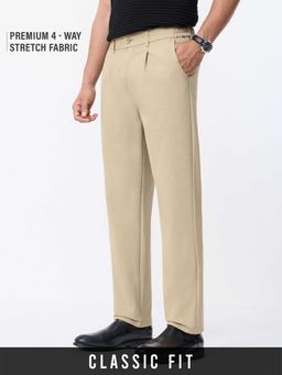 The Souled Store - Beige Polyviscose Straight Fit Solid Straight Leg Trouser