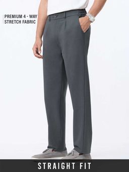 The Souled Store - Charcoal Polyviscose Straight Fit Solid Straight Leg Trouser