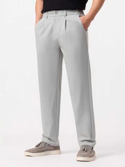 The Souled Store - Grey Polyviscose Straight Fit Solid Straight Leg Trouser