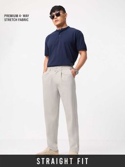 The Souled Store - Off White Polyester Blend Straight Fit Solid Straight Leg Trouser