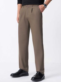 The Souled Store - Brown Polyester Blend Straight Fit Solid Straight Leg Trouser