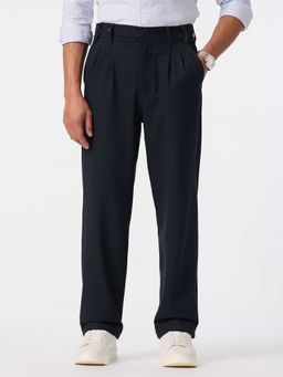 The Souled Store - Navy Blue Polyester Blend Straight Fit Stripes Straight Leg Trouser