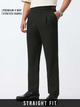 The Souled Store - Charcoal Polyester Blend Straight Fit Stripes Straight Leg Trouser