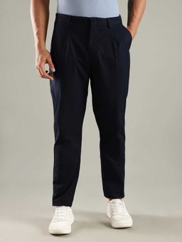 Tommy Hilfiger - Navy Blue Cotton Relaxed Fit Solid Straight Leg Trouser