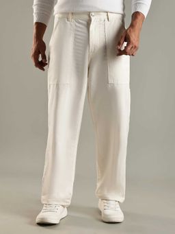 Tommy Hilfiger - White Linen Wide Fit Solid Straight Leg Trouser