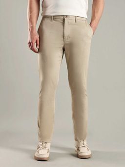 Tommy Hilfiger - Beige Cotton Slim Fit Solid Straight Leg Trouser