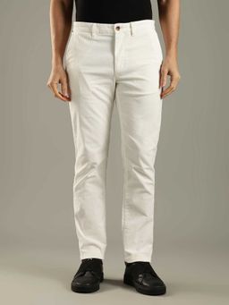 Tommy Hilfiger - White Cotton Slim Fit Textured Straight Leg Trouser