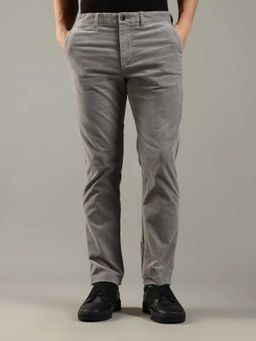 Tommy Hilfiger - Grey Cotton Slim Fit Textured Straight Leg Trouser