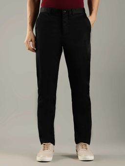 Tommy Hilfiger - Black Cotton Straight Fit Solid Straight Leg Trouser