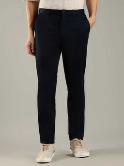 Tommy Hilfiger - Blue Cotton Straight Fit Solid Straight Leg Trouser