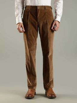 Tommy Hilfiger - Brown Cotton Regular Fit Textured Straight Leg Trouser