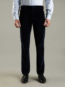 Tommy Hilfiger - Navy Blue Cotton Regular Fit Textured Straight Leg Trouser