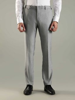 Tommy Hilfiger - Grey Polyester Regular Fit Textured Straight Leg Trouser