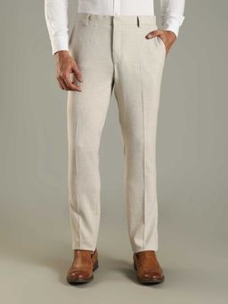 Tommy Hilfiger - Beige Polyester Regular Fit Textured Straight Leg Trouser