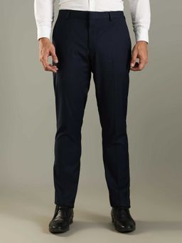 Tommy Hilfiger - Navy Blue Polyester Regular Fit Solid Straight Leg Trouser
