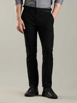 Tommy Hilfiger - Black Wool Regular Fit Solid Straight Leg Trouser