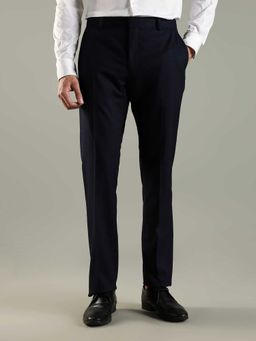 Tommy Hilfiger - Navy Blue Polyester Regular Fit Checks Straight Leg Trouser