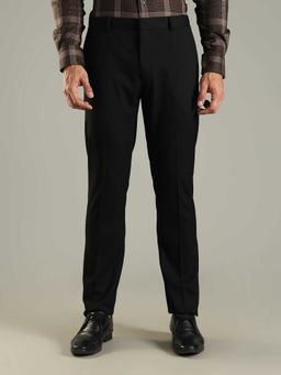Tommy Hilfiger - Black Polyester Regular Fit Solid Straight Leg Trouser