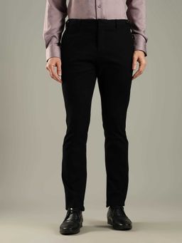 Tommy Hilfiger - Black Cotton Slim Fit Solid Straight Leg Trouser