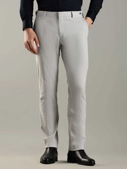Tommy Hilfiger - Grey Cotton Regular Fit Solid Straight Leg Trouser