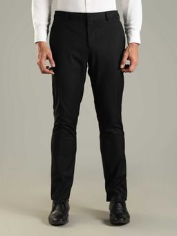 Tommy Hilfiger - Black Polyester Regular Fit Solid Straight Leg Trouser