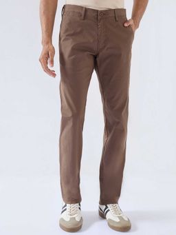 Spykar - Brown Cotton Regular Fit Solid Straight Leg Trouser