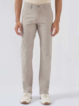 Spykar - Beige Cotton Regular Fit Solid Straight Leg Trouser