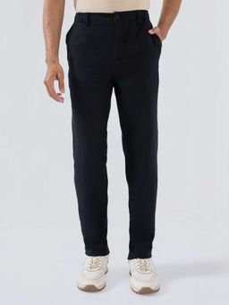 Spykar - Black Cotton Blend Relaxed Fit Solid Straight Leg Trouser
