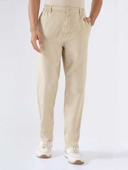 Spykar - Beige Cotton Blend Relaxed Fit Solid Straight Leg Trouser