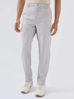 Spykar - Grey Cotton Blend Relaxed Fit Solid Straight Leg Trouser