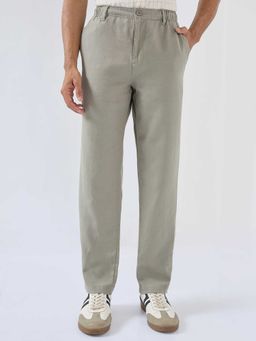 Spykar - Green Cotton Blend Relaxed Fit Solid Straight Leg Trouser