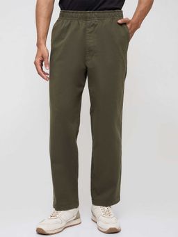 Spykar - Green Cotton Relaxed Fit Solid Straight Leg Trouser