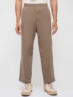 Spykar - Beige Cotton Relaxed Fit Solid Straight Leg Trouser