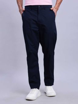 Tommy Hilfiger - Blue Cotton Relaxed Fit Solid Straight Leg Trouser